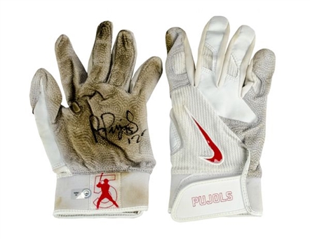 Pair of Albert Pujols Game Worn Batting Gloves With One Signed Glove (MLB Authenticated)